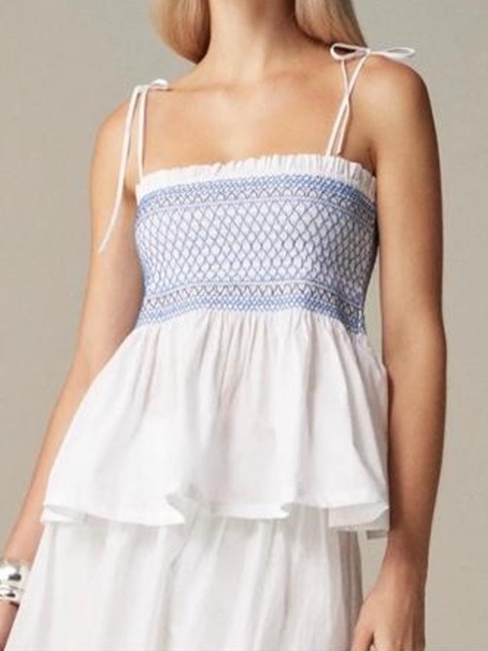 J.Crew Smocked Paloma Embroidered White Cami Tank Top Small NWT